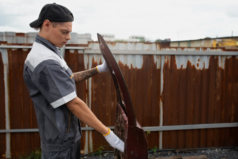 Homeowner inspecting roof shingles for signs of poor roofing workmanship.